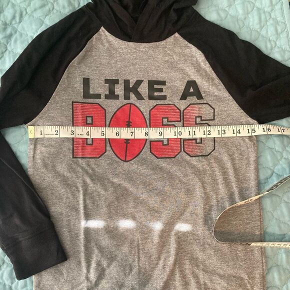 Childrens Place Boys Like A Boss Graphic Raglan Hooded T Shirt M 7/8 Gray - Picture 4 of 8